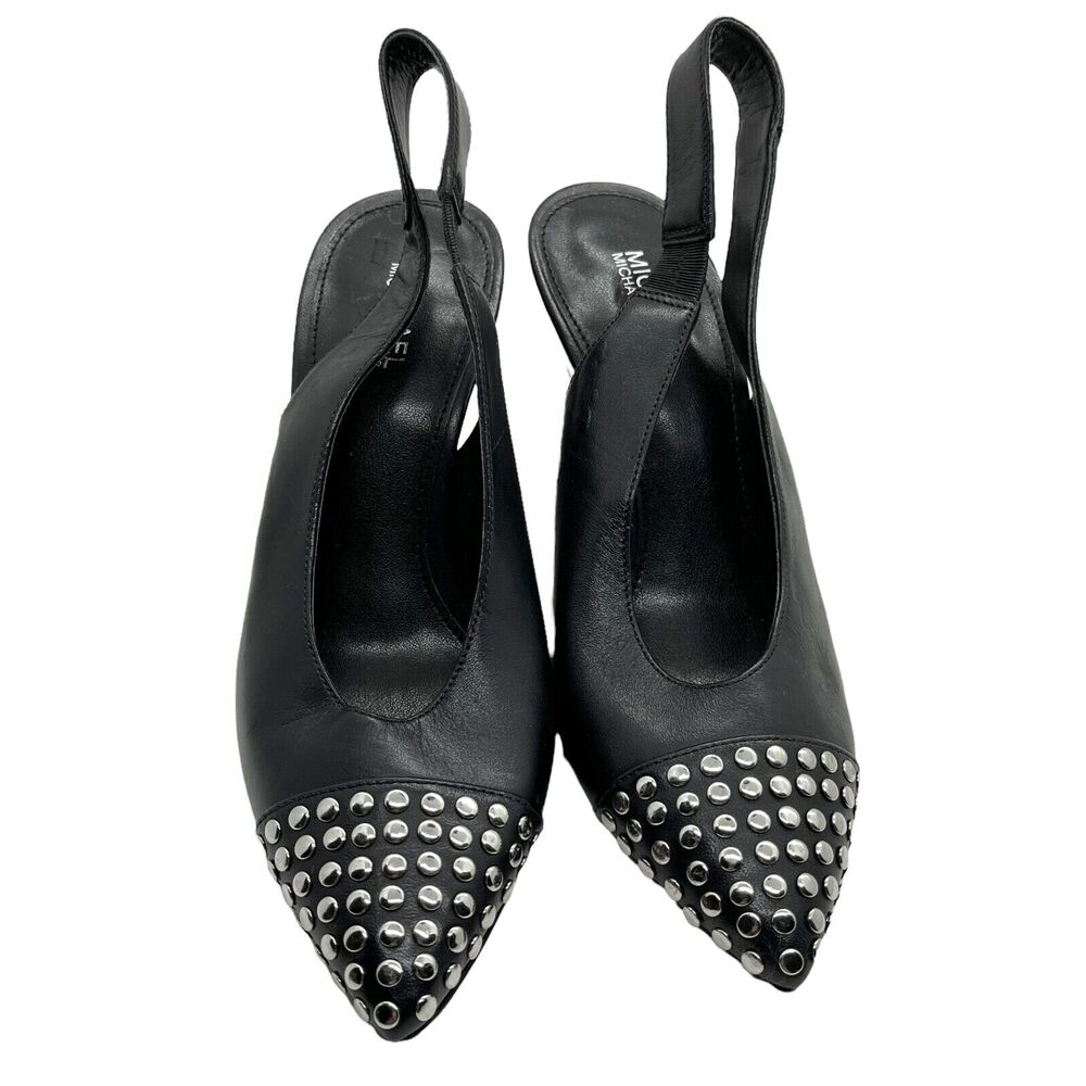 Michael Kors Slingback Heels Womens Gemma Black Flat Silver Tone Studded Size 5M - Picture 3 of 16